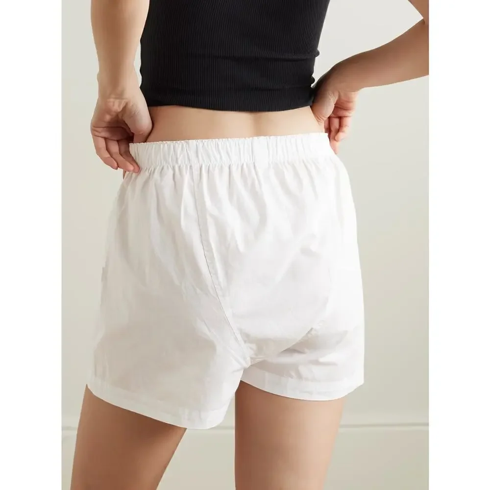 SKIMS Cotton Poplin Sleep Shorts Spa Embroidered Pull On Snow White NWT Size 3X